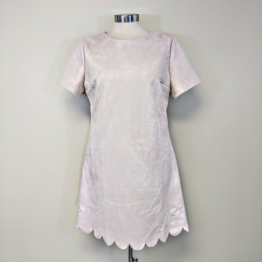 Pink Barbie Dress Scallop Hem Suede-Feel Fabric